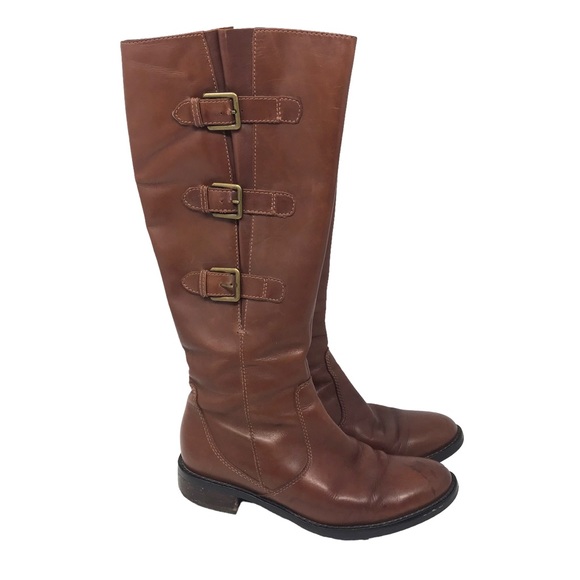 Ecco Shoes - Ecco Hobart Genuine Leather Zip Up Buckle Brown Tall Riding Boots Women …